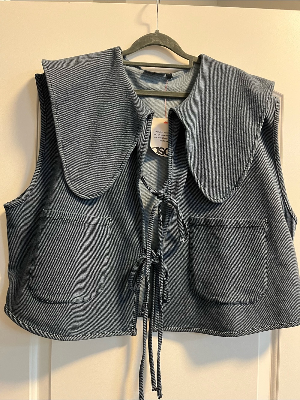 Denim-Look Tie-Front Sleeveless Top in Denim Blue